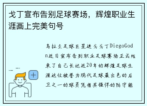戈丁宣布告别足球赛场,辉煌职业生涯画上完美句号 戈丁宣布告别足球赛场,辉煌职业生涯画上完美句号